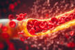 © Tamara - Clogged artery and atherosclerosis disease medical concept with a three dimensional human artery with blood cells that is blocked by plaque buildup of cholesterol. Generative AI