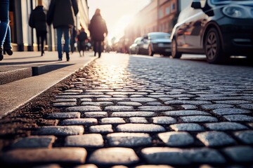 Poster - close-up of new pavement on a busy street, created with generative ai