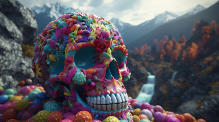 Canvas Print - Ultra detailed 3d render of dramatic skull made out Generative AI