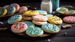 Sugar cookies with colored icing Generative AI