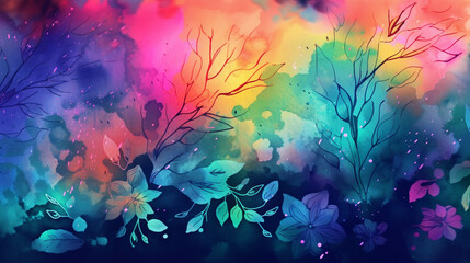 Poster - Lovely Cute neon watercolor wallpaper Generative AI