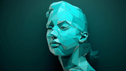 Poster - low poly turquoise background diagrammatic portrait Generative AI