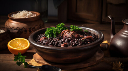 Poster - Feijoada on wooden table Generative AI