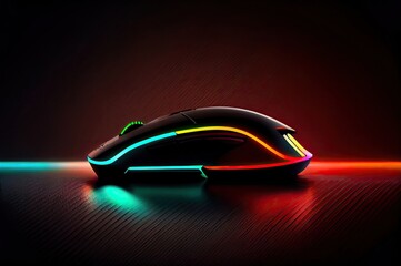 Poster - left side gamer mouse neon with copyspace generative ai