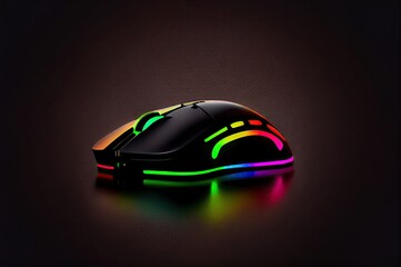 Poster - angled gaming mouse glowing neon with copyspace generative ai