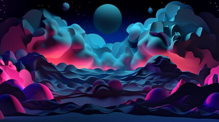 Wall Mural - abstract futuristic background with neon geometric Generative AI