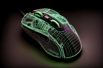 Poster - video game mouse diagonal angle neon with copy space generative ai