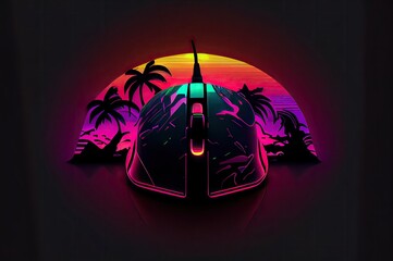 Poster - gaming mouse forward view glowing neon with copyspace generative ai