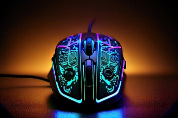 Poster - gamer mouse overhead view neon with copy space generative ai