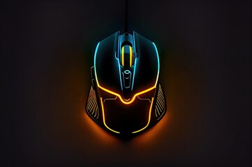 Poster - gaming mouse overhead view neon with black background generative ai