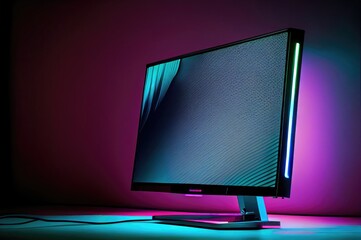 Poster - gaming monitor neon with copyspace generative ai
