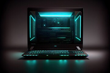 Poster - gamer laptop neon with copy space generative ai