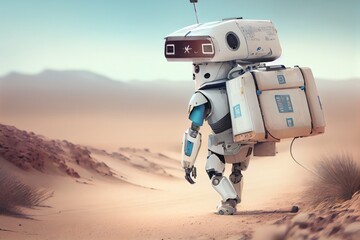 Canvas Print - robot courier delivering urgent medical supplies to remote clinic, created with generative ai