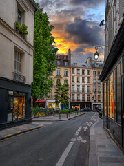 Wall Mural - cozy street in paris, france. architecture and landmark of paris. evening paris cityscape.