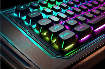 Poster - gaming keyboard with neon glow generative ai