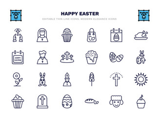 set of happy easter thin line icons. happy easter outline icons such as pray, muffin, easter calenda