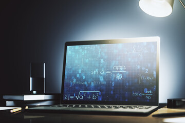 Aufkleber - Creative scientific formula hologram on modern laptop monitor, research concept. 3D Rendering