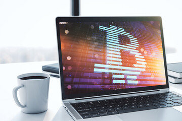 Poster - Creative Bitcoin concept on modern computer monitor. 3D Rendering