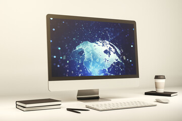 Aufkleber - Abstract creative coding concept with world map on modern laptop screen. 3D Rendering