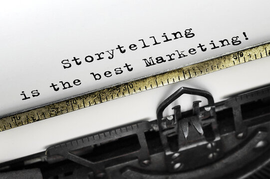 Text Storytelling is the best Marketing typed on retro typewriter