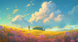 Flower fields landscape anime style, generative AI
