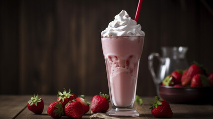 Wall Mural - strawberry milkshake with whipped cream generative ai