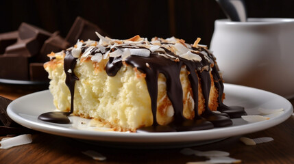 Sticker - Coconut cake with chocolate sauce Generative AI