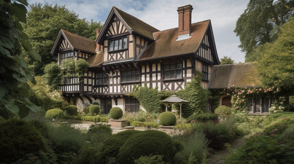 Sticker - A Tudor-style mansion with half-timbered Generative AI