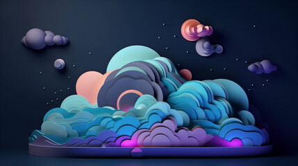 Wall Mural - abstract futuristic background with neon Generative AI