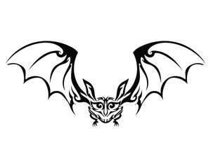 Poster - vector design of a symbol or tattoo shaped like a bat animal that is flying while spreading its two wings in black and white