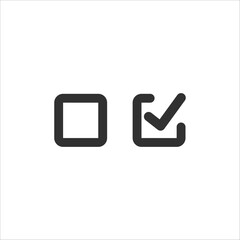 Checkbox set with blank and checked checkbox line art vector icon for apps and websites. Stock vector illustration isolated on white background.