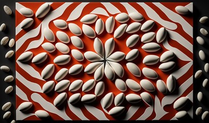  a picture of a pattern made out of white and red pebbles.  generative ai