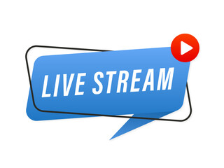 Poster - Live stream button, icon, emblem. Live webinar shortcut. Live broadcast, online education. Internet broadcast. Live video broadcast. Online conference, remote communication. Vector illustration