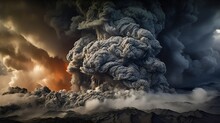 Volcanic Eruption, Ash Cloud, Molten Lava. Photorealistic Illustration. Generative AI.