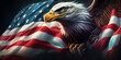 Wavy American flag with an eagle symbolizing strength and freedom . 4th of July Memorial or Independence day background. Generative AI technology.