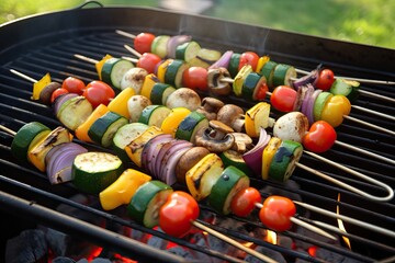 Vegetable Skewers, Roasted on Grill, Generative AI