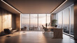 © abdulmoizjaangda - Luxury light office interior with furniture and equipment, window with city view and curtain. Generative AI
