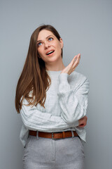 Poster - Smart thinking woman concentrate her mind, Isolated portrait