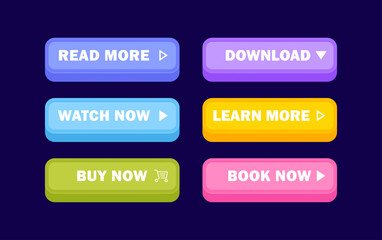 Poster - Set of buttons isolated on dark background. Modern colorful 3d buttons for web, ui, mobile apps and infographic. Modern vector illustration