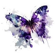 Butterfly Isolated On White Background, Artistic Purple Butterfly Drawn In Watercolor, Generative Ai Illustration