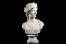 Marble Greek Goddess Bust On A Black Background. Generative AI.