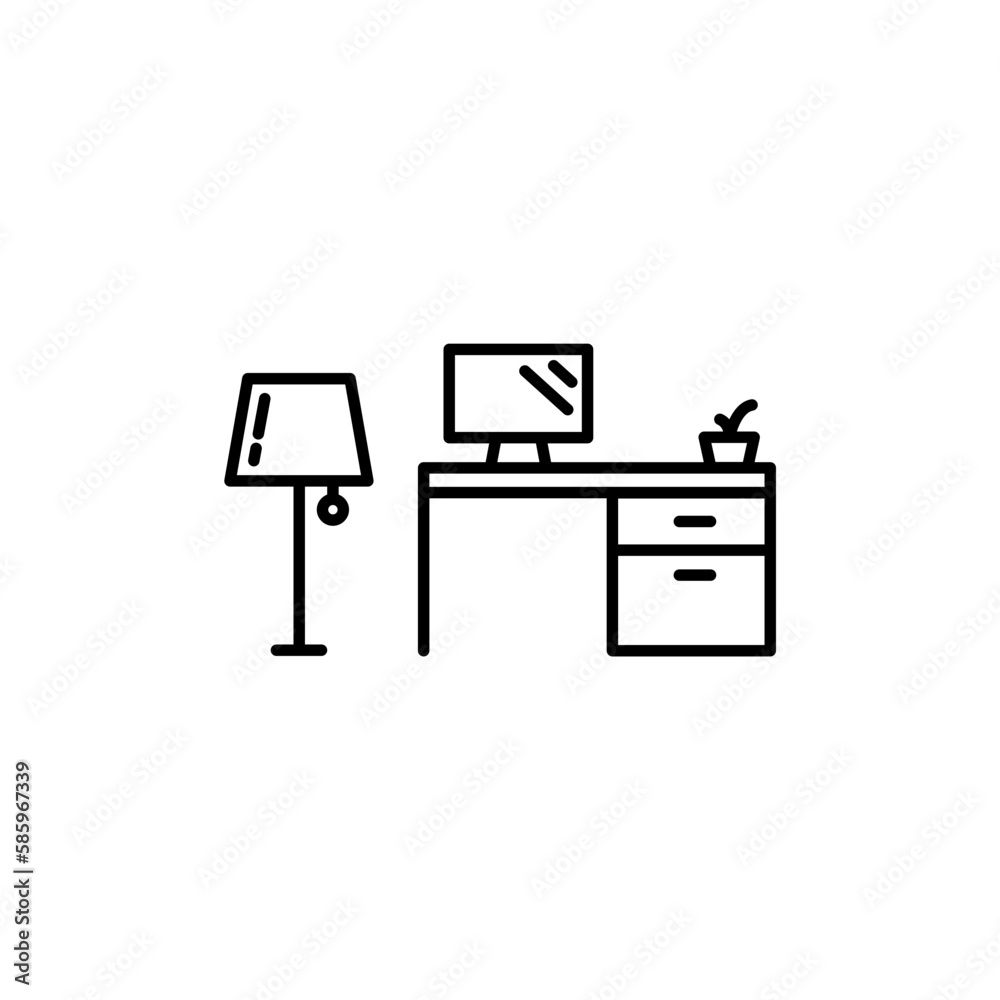 desk icon workplace, interior for app web logo banner poster icon - SVG File