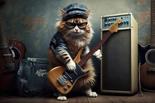Funny Rock Cat With Guitar