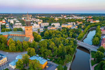 Wall Mural - Sunset view of the cathedral in Turku, Finland