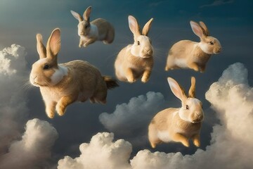 Wall Mural - The Joyous Happenings of Mystic Bunnies in Flight Generative AI