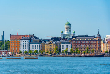 Wall Mural - View of the port of Helsinki with the Helsinki cathedral at background, Finland.