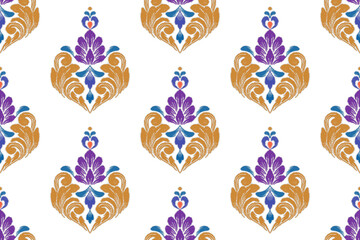 Tribal vector seamless Navajo pattern. Hand drawn abstract background. Geometric damascus ornament. Ikat border. Ethnic embroidery with leaves and monograms. Tribal vector texture. Seamless folk patte