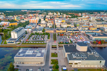 Wall Mural - Panorama view of center of Finnish town Oulu