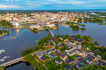 Wall Mural - Panorama view of center of Finnish town Oulu