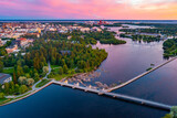 Fototapeta Na drzwi - Sunset panorama view of Finnish town Oulu